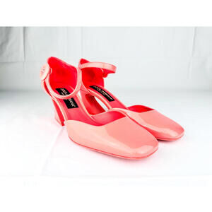 Dolce & Gabbana Patent Leather Ankle-Strap Pumps Peach Logo Heel - 39.5 EU - NWT